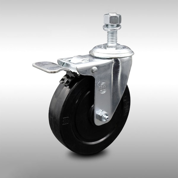 5 Inch SS Soft Rubber 1/2 Inch Threaded Stem Caster with Total Lock Brake SCC